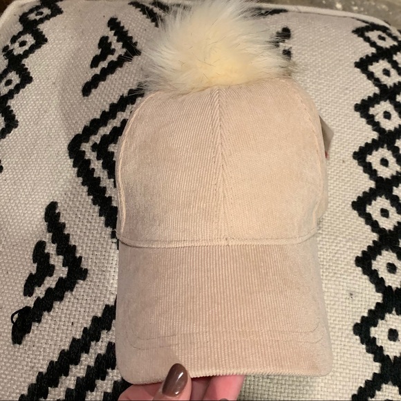 NWT • beige Pom corduroy baseball hat - Picture 3 of 5